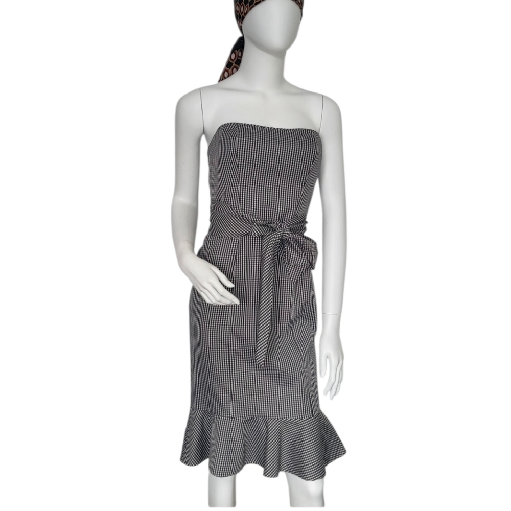 BCBG Black and White Gingham Strapless Belted Country Cowgirl Garden Girl Dress